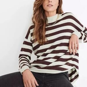 Madewell Ashbury Mockneck Sweater Kelsey Stripe Sunfaded Mint Size Medium